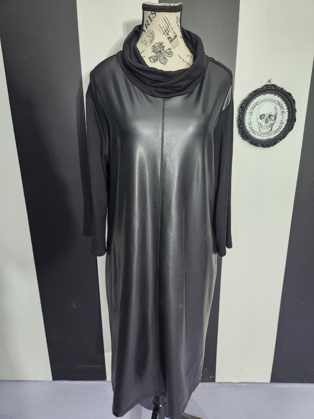 Joseph Ribkoff Black Faux Leather Front Long Sleeve Dress - Picture 2 of 6